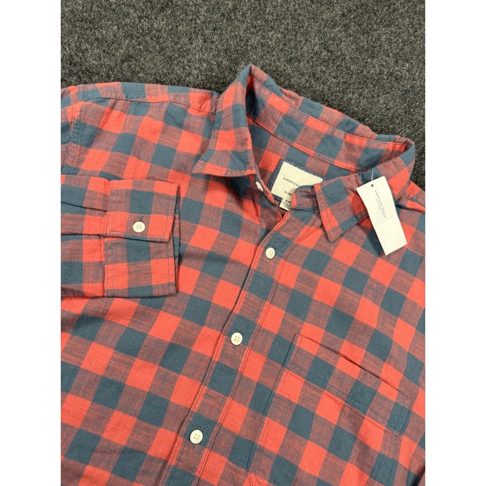 NWT American Eagle Super Soft Flannel Shirt Mens XL Red Blue Plaid Button Up
